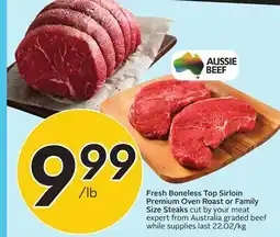 Sobeys Fresh Boneless Top Sirloin Premium Oven Roast or Family Size Steaks offer