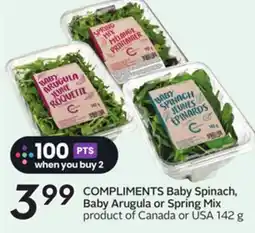 Sobeys COMPLIMENTS Baby Spinach, Baby Arugula or Spring Mix offer