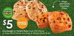 Sobeys Sourdough or Potato Buns 4 pk 315-450 g or Gourmet Cheese Hot Dog or Burger Buns 8 pk offer