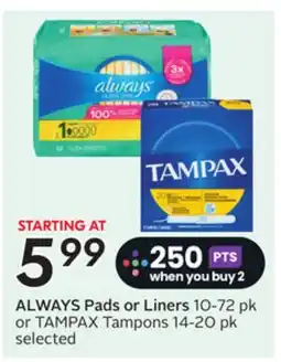 Sobeys Pads or Liners offer