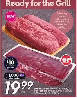 Sobeys Fresh Boneless Peeled Top Blade/Flat Iron Portions offer