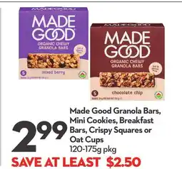 Longo's Made Good Granola Bars, Mini Cookies, Breakfast Bars, Crispy Squares or Oat Cups offer