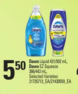 Loblaws DAWN LIQUID 431/502 ML, DAWN EZ SQUEEZE 366/443 ML offer