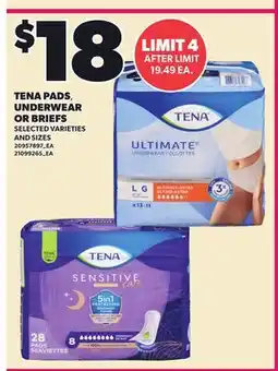 Loblaws TENA PADS, UNDERWEAR OR BRIEFS offer