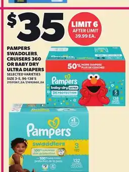 Loblaws PAMPERS SWADDLERS, CRUISERS 360 OR BABY DRY ULTRA DIAPERS, 96-138'S offer
