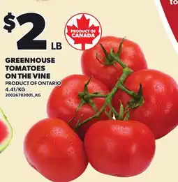 Loblaws GREENHOUSE TOMATOES ON THE VINE offer