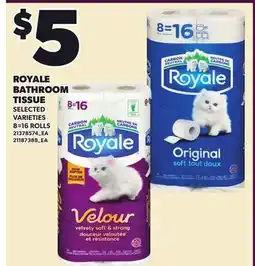 Loblaws ROYALE BATHROOM TISSUE, 8-16 ROLLS offer