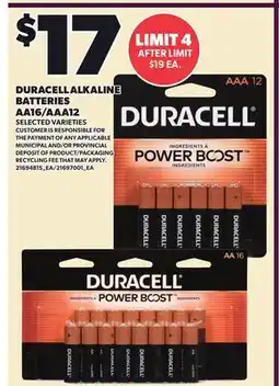 Loblaws DURACELL ALKALINE BATTERIES, AA16/AAA12 offer