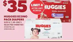Loblaws HUGGIES ECONO PACK DIAPERS, SIZE N-7, 60-200'S offer