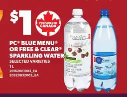 Loblaws PC BLUE MENU OR FREE & CLEAR SPARKLING WATER offer