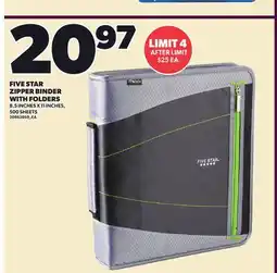 Loblaws FIVE STAR ZIPPER BINDER WITH FOLDERS, 8.5 INCHES X 11 INCHES, 500 SHEETS offer