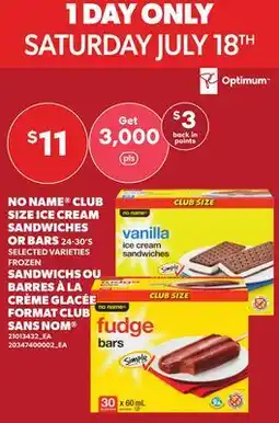 Independent Grocer NO NAME CLUB SIZE ICE CREAM SANDWICHES OR BARS, 24-30'S offer