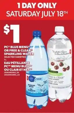 Independent Grocer PC BLUE MENU OR FREE & CLEAR SPARKLING WATER offer