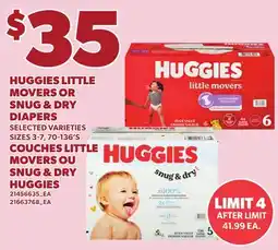 Independent Grocer HUGGIES LITTLE MOVERS OR SNUG & DRY DIAPERS, SIZES 3-7, 70-136'S offer