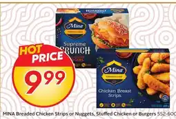 Sobeys MINA Breaded Chicken Strips or Nuggets, Stuffed Chicken or Burgers offer