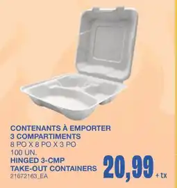Wholesale Club CONTENANTS À EMPORTER 3 COMPARTIMENTS, 8 PO X 8 PO X 3 PO 100 UN offer