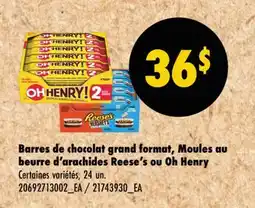 Wholesale Club Barres de chocolat grand format, Moules au beurre d'arachides Reese's ou Oh Henry offer