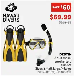 Sports Experts HAWAII DIVERS DESTIN Adult mask, snorkel and fins set offer