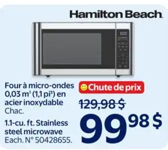 Walmart Hamilton Beach 1.1-cu. ft. Stainless steel microwave offer