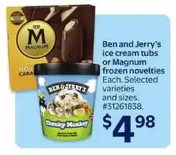 Walmart Ben and Jerry's Ice Cream Tubs or Magnum Frozen Novelties offer