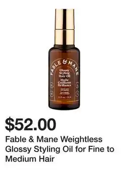 Sephora Fable & Mane Weightless Glossy Styling Oil for Fine to Medium Hair offer