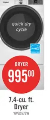 The Brick Whirlpool 7.4 Cu. Ft. Smart Electric Dryer with Wrinkle Shield - White - YWED5720RW offer