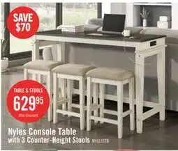 The Brick Nyles 60 Contemporary Console Table with 3 Counter-Height Stools and USB Ports- Buttermilk offer