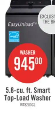 The Brick LG 5.8 Cu. Ft. Smart Top-Load Washer with EasyUnload and 7.3 Cu. Ft. Electric Dryer with AI Sensing offer