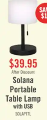 The Brick Solana 11 Modern Metal Acrylic Portable Indoor/Outdoor Table Lamp with USB Port - Black offer