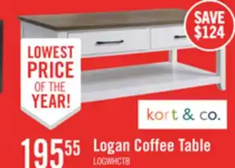 The Brick Kort & Co. Logan 47.25 Traditional Coffee Table with Storage and Shelf - White and Walnut Oak offer
