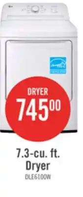 The Brick LG 7.3 Cu. Ft. Electric Dryer - White - DLE6100W offer