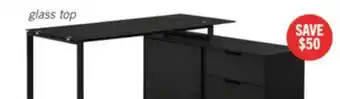 The Brick Daniel 55.11 Glass-Top L-Shaped Desk with Storage - Black offer