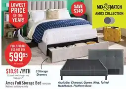 The Brick Amos Upholstered Storage Bed in Grey Fabric with Tufted Headboard & 3 Built-in Drawers - Full Size offer