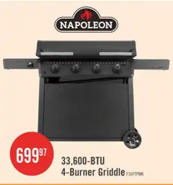 The Brick Napoleon 33,600-BTU 36-Inch 4-Burner Griddle with Rust-Resistant Stainless Steel Cooktop - F36FTPMK offer
