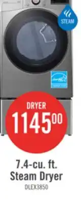 The Brick LG 7.4 Cu. Ft. Smart Electric Dryer with Steam - Graphite Steel - Stackable - DLEX3850V offer
