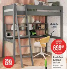 The Brick Brody Loft Bed with Built-in Desk, Ladder & Guardrails for Kids & Teens, Grey - Twin Size offer