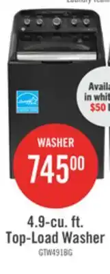 The Brick GE 4.9 Cu. Ft. Top Load Agitator Washer - Diamond Grey - GTW491BMRDG offer