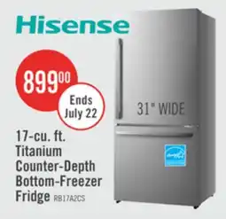 The Brick Hisense 31 17 Cu. Ft. Bottom-Mount Refrigerator - Titanium - RB17A2CSE offer
