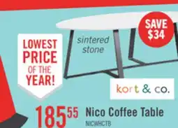 The Brick Kort & Co. Nico 51 Modern Oval Coffee Table - White Sinetered Stone with Dark Grey Metal Legs offer