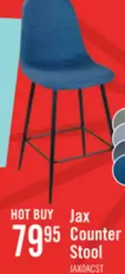 The Brick Jax Counter-Height Stool with Polyester Fabric, 26H, Metal - Blue offer