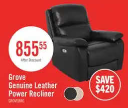 The Brick Grove 36 Genuine Leather Power Reclining Chair with Adjustable Headrest - Black offer