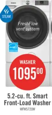 The Brick Whirlpool 5.2 Cu. Ft. Smart Front-Load Washer with FreshFlow Vent System - White - WFW5720RW offer