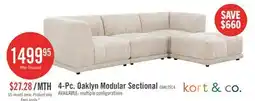 The Brick Kort & Co. Oaklyn Modular 4-Piece Fabric Sectional with Ottoman and Tufted Seat Cushions - Beige offer