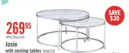 The Brick Josie 36 Glam Round Glass Top Nesting Coffee Tables - Grey Marble Look with Metal Legs offer