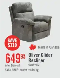 The Brick Made in Canada Oliver 40 Chenille Fabric Glider Reclining Chair - Addison Pewter Grey offer