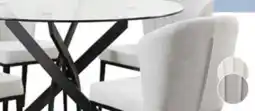 The Brick Zoe 5pc Dining Set with Table & 4 Chairs, Glass Top, Metal Geometric Base, 47W Round - Black & Ivory offer