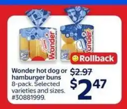 Walmart WONDER HOT DOG or HAMBURGER BUNS offer