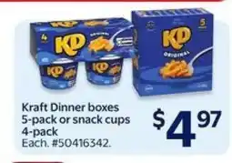 Walmart Kraft Dinner boxes 5-pack or snack cups 4-pack offer
