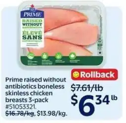 Walmart Prime Raised without Antibiotics Boneless Skinless Chicken Breasts 3-Pack offer