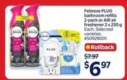 Walmart Febreze PLUG bathroom refills 2-pack or AIR air freshener offer